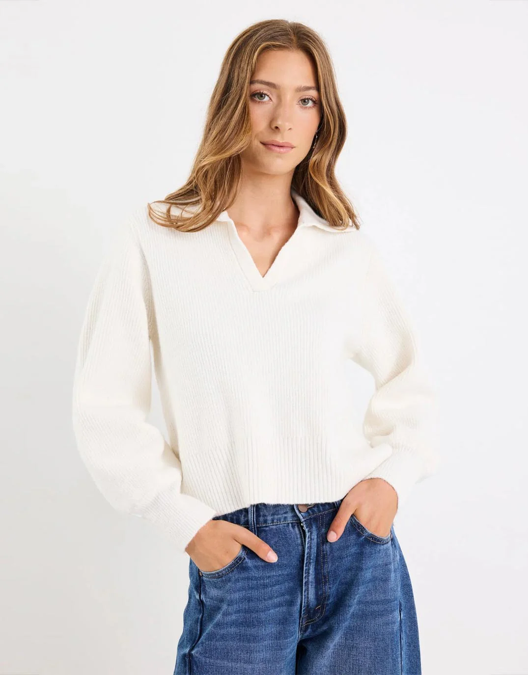 Truth Collar Chunky Knit Jumper - Ivory - Image 5