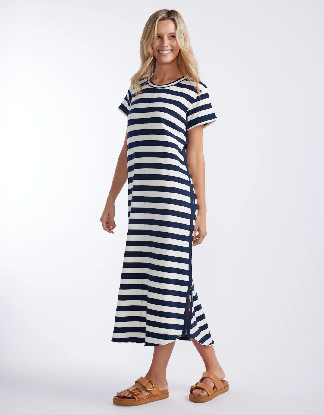 Turn Back Tee Midi Dress - Navy / White Stripe - Image 3