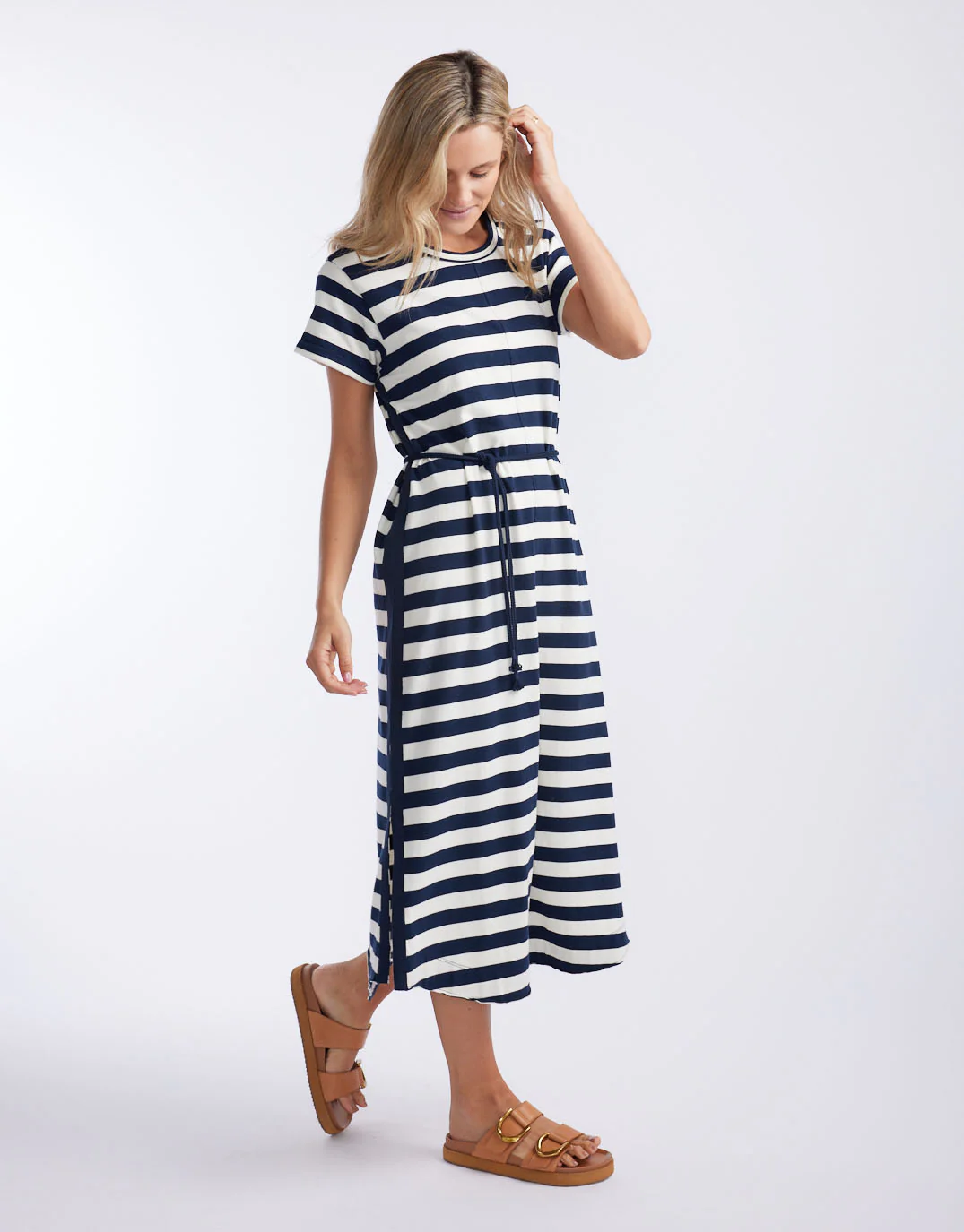 Turn Back Tee Midi Dress - Navy / White Stripe - Image 4