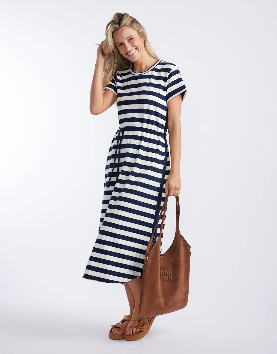Turn Back Tee Midi Dress - Navy / White Stripe - Image 5
