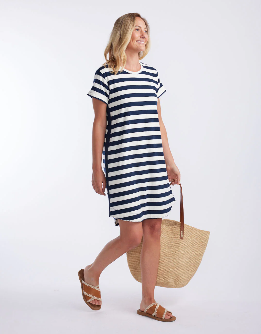 Turn Back Tee Short Dress - Navy / White Stripe