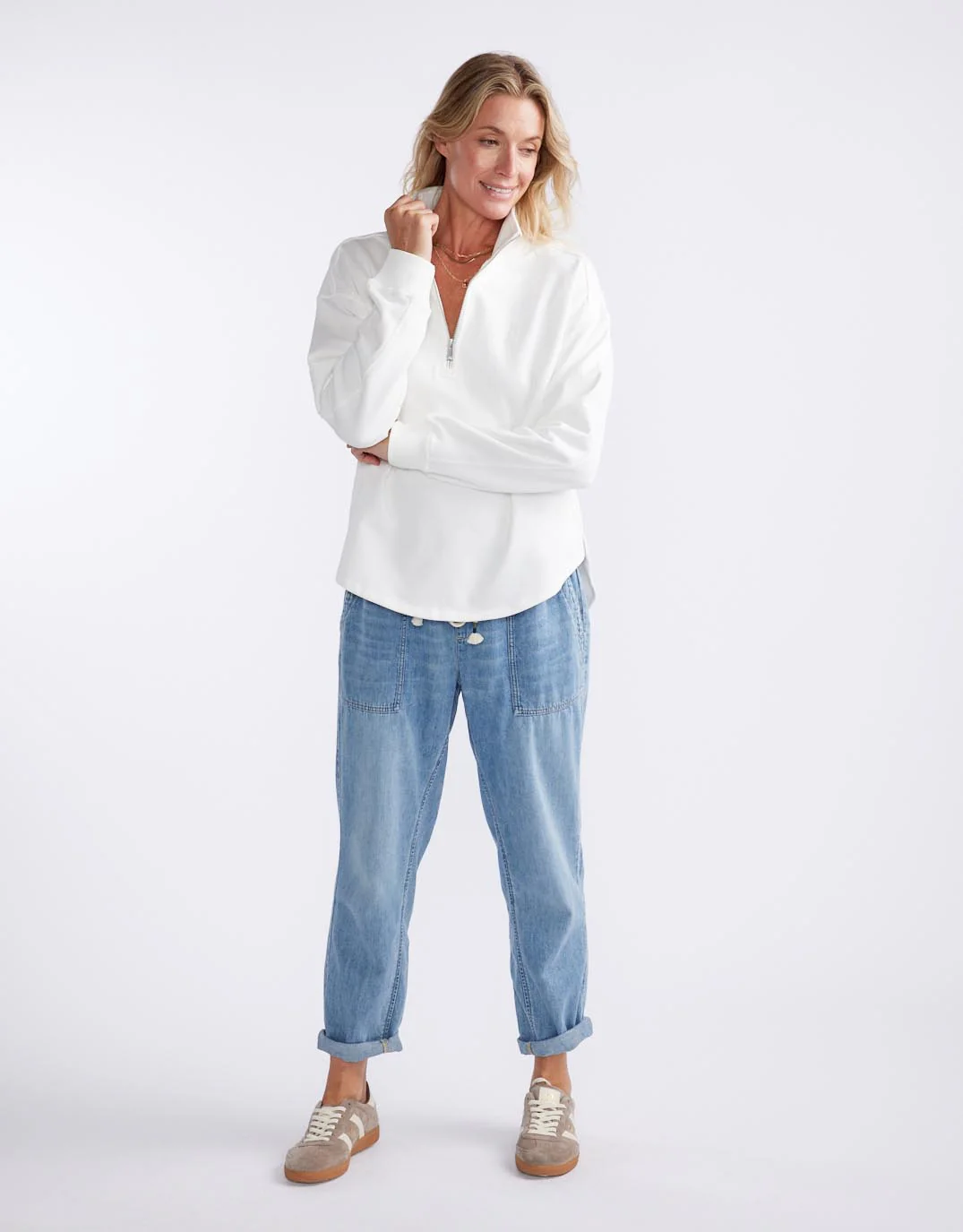 Unwind Half Zip Sweater - White - Image 3