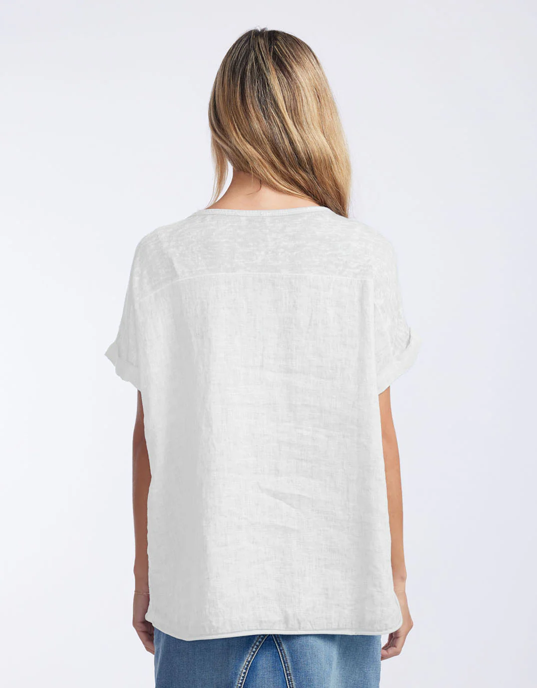 V Neck Calypso Linen Short Sleeve Top - White - Image 4