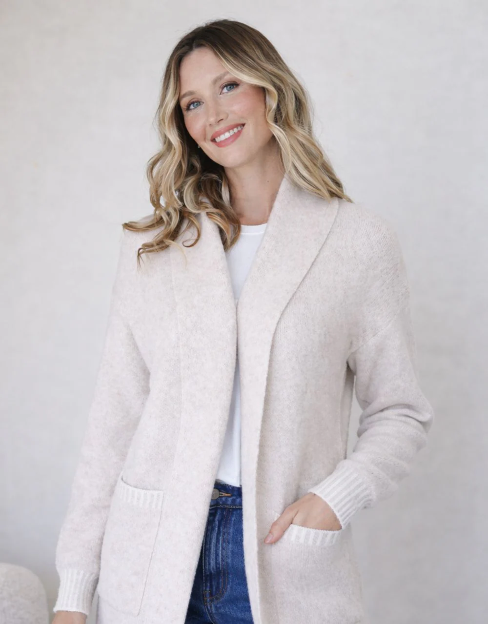 Vera Blanket Stitch Coatigan - Latte - Image 2