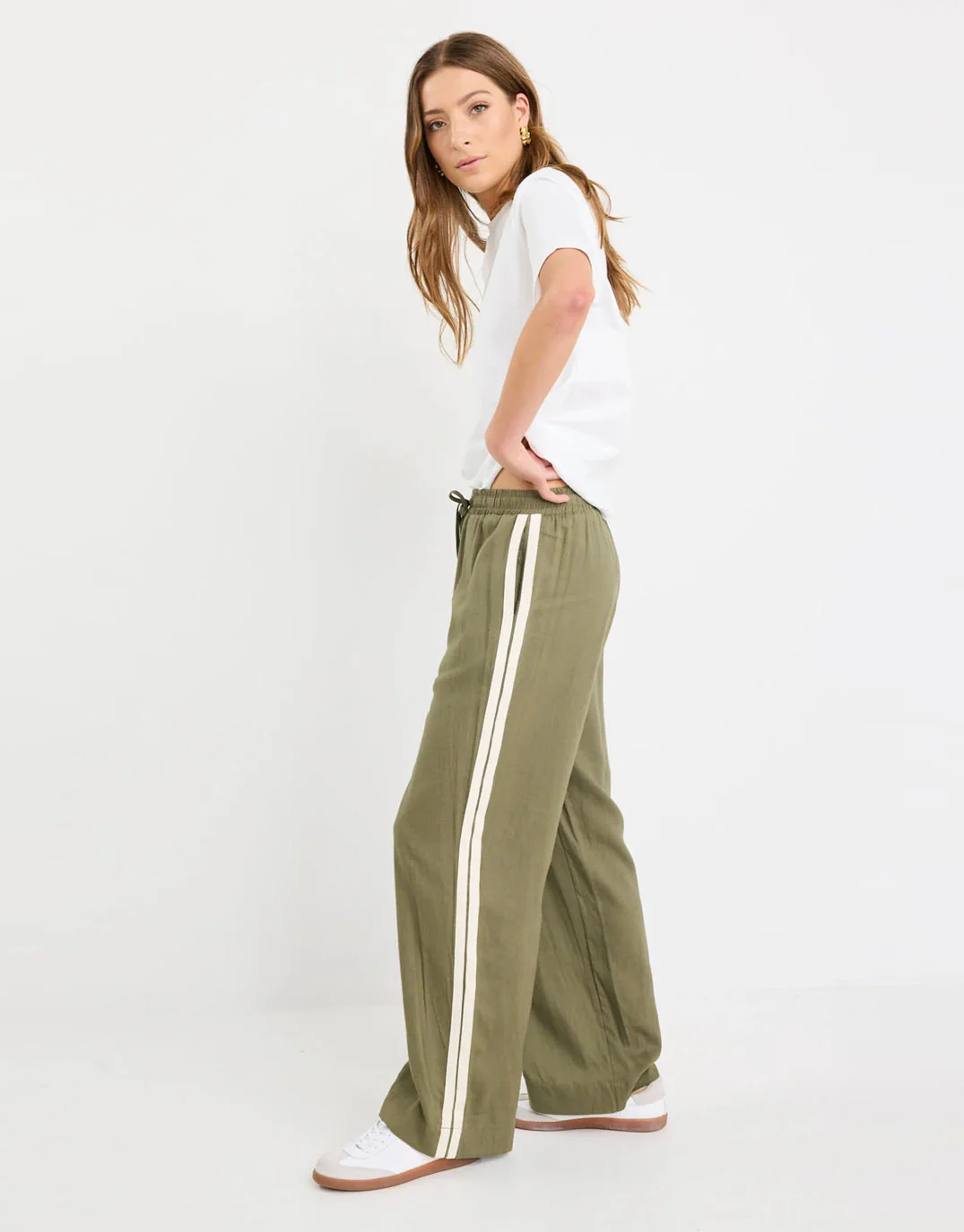 Vibe Jacquard Stripe Wide Leg Pants - Khaki - Image 3