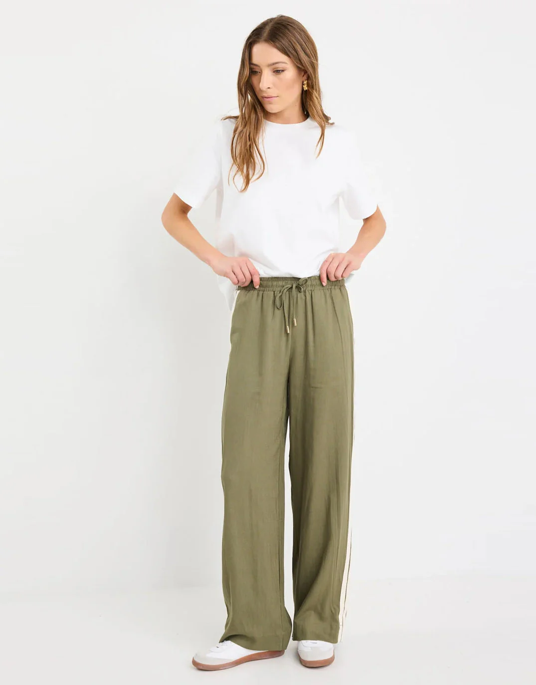 Vibe Jacquard Stripe Wide Leg Pants - Khaki - Image 4