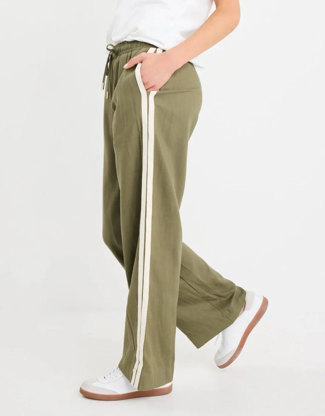 Vibe Jacquard Stripe Wide Leg Pants - Khaki - Image 5