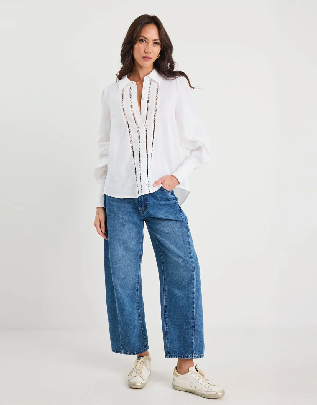 Zinnia Lace Trim Long Sleeve Shirt - White - Image 2