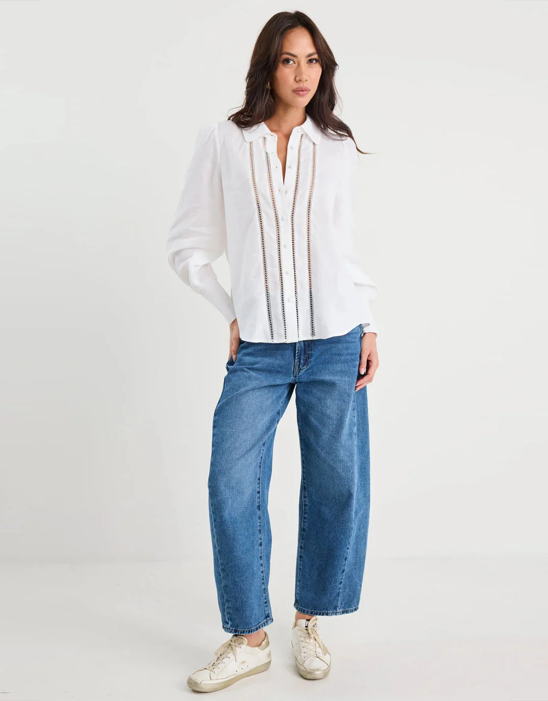 Zinnia Lace Trim Long Sleeve Shirt - White - Image 3